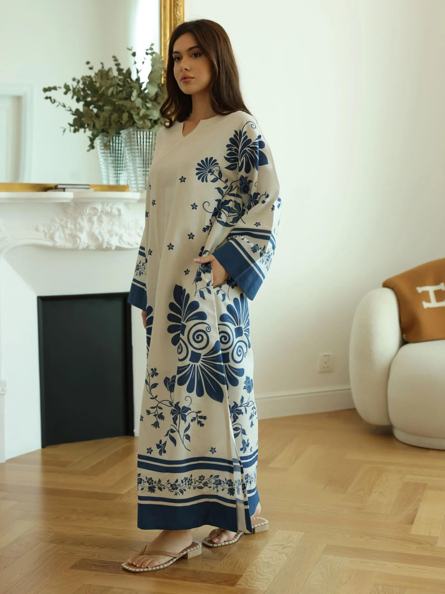 Vintsil Blue Khaddi Long Tunic With Pockets - Image 7