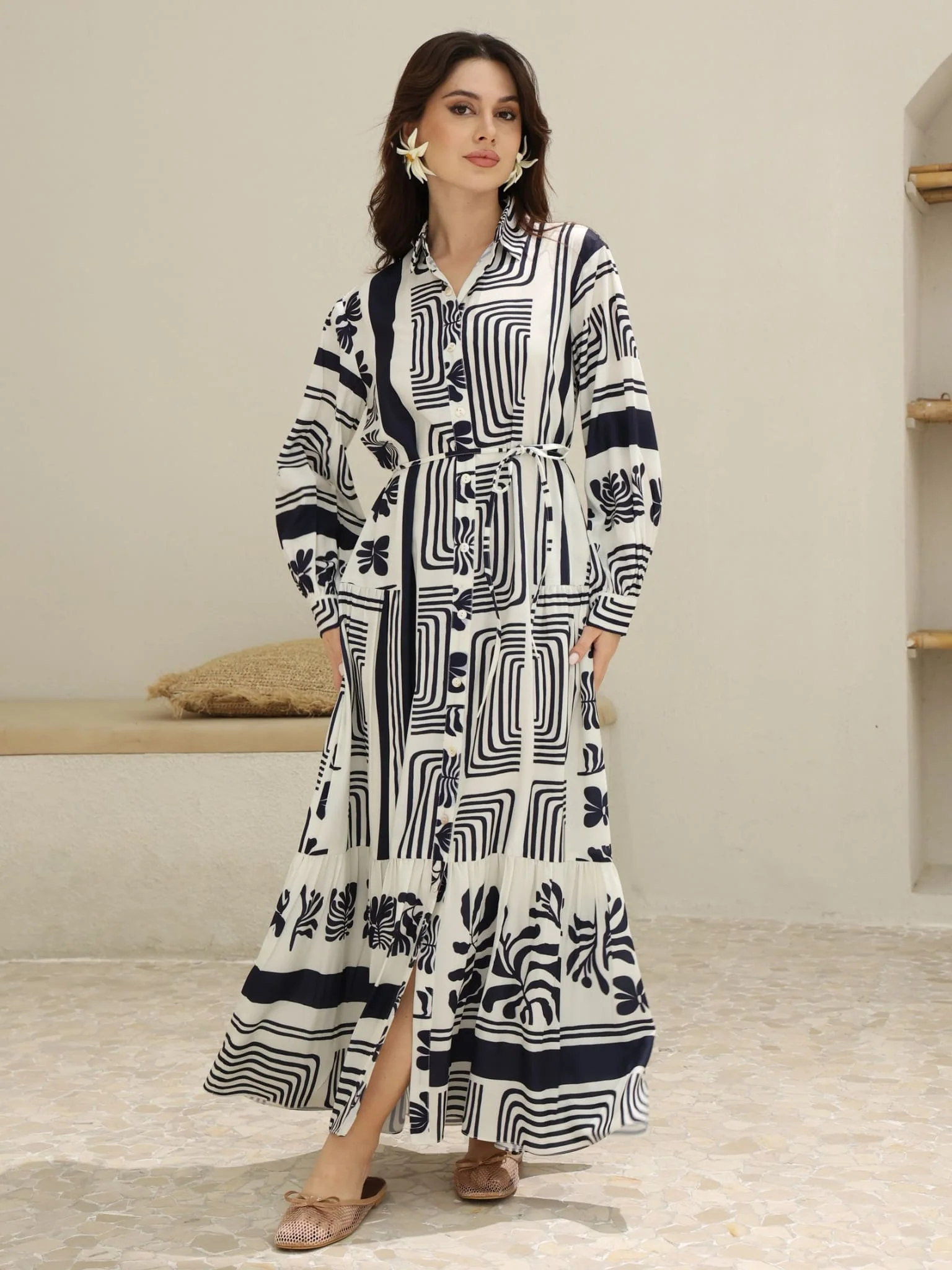 Virello Blue Printed Panel Dress