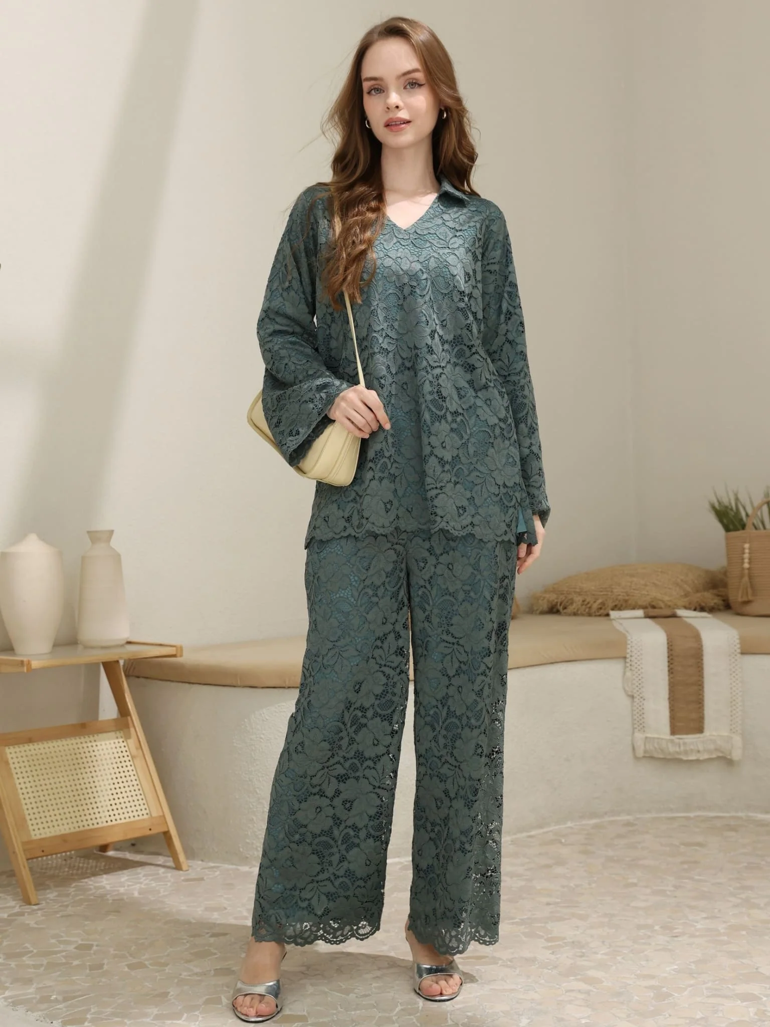 Winika Green Floral Net Pants - Image 2