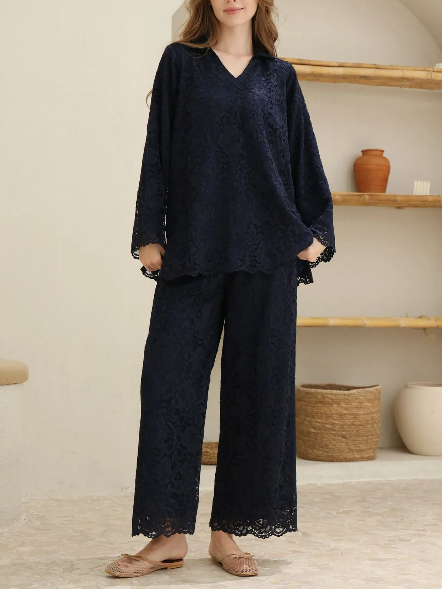 Winika Navy Blue Floral Net Shirt - Image 2