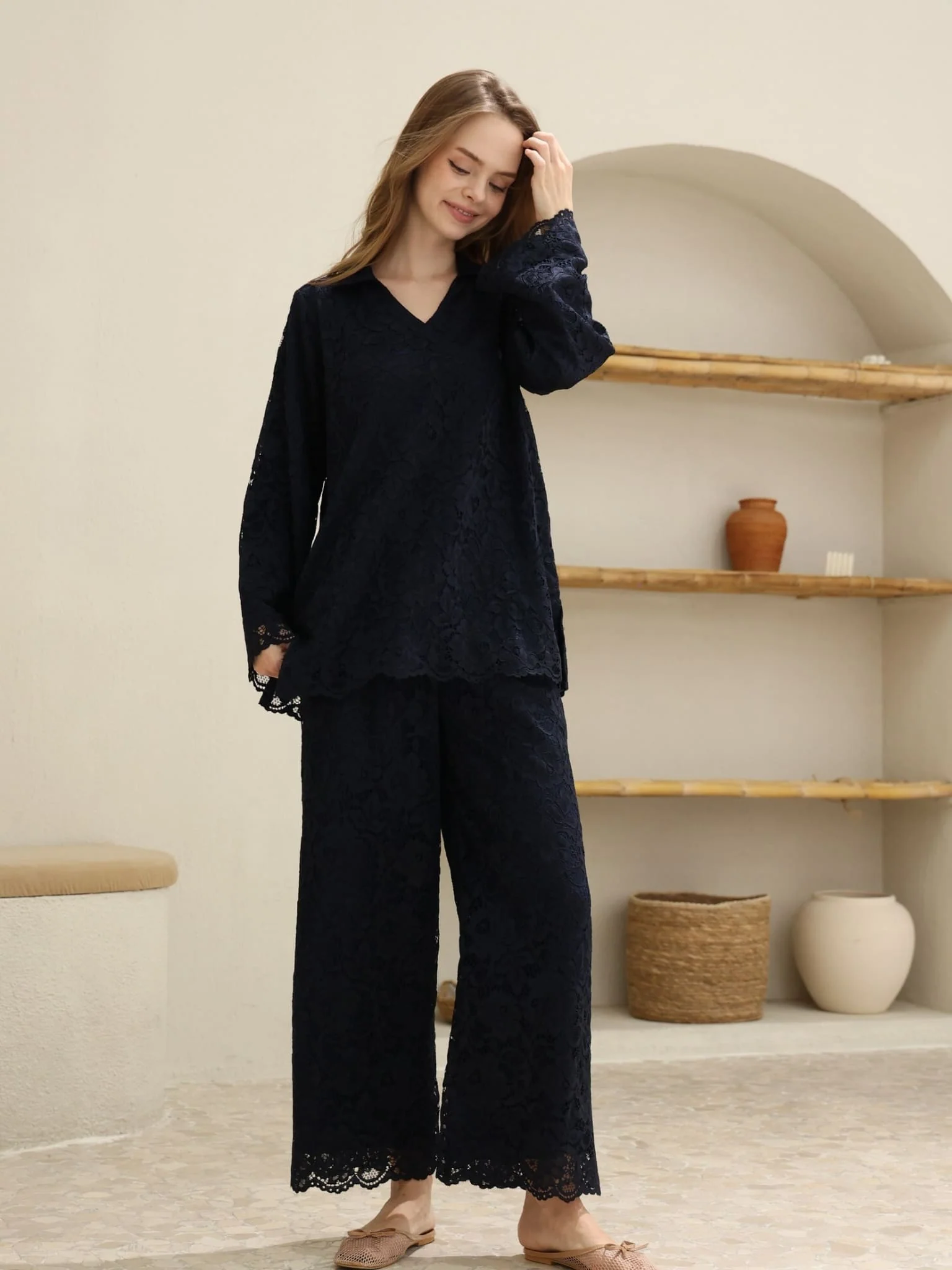 Winika Navy Blue Floral Net Shirt - Image 4