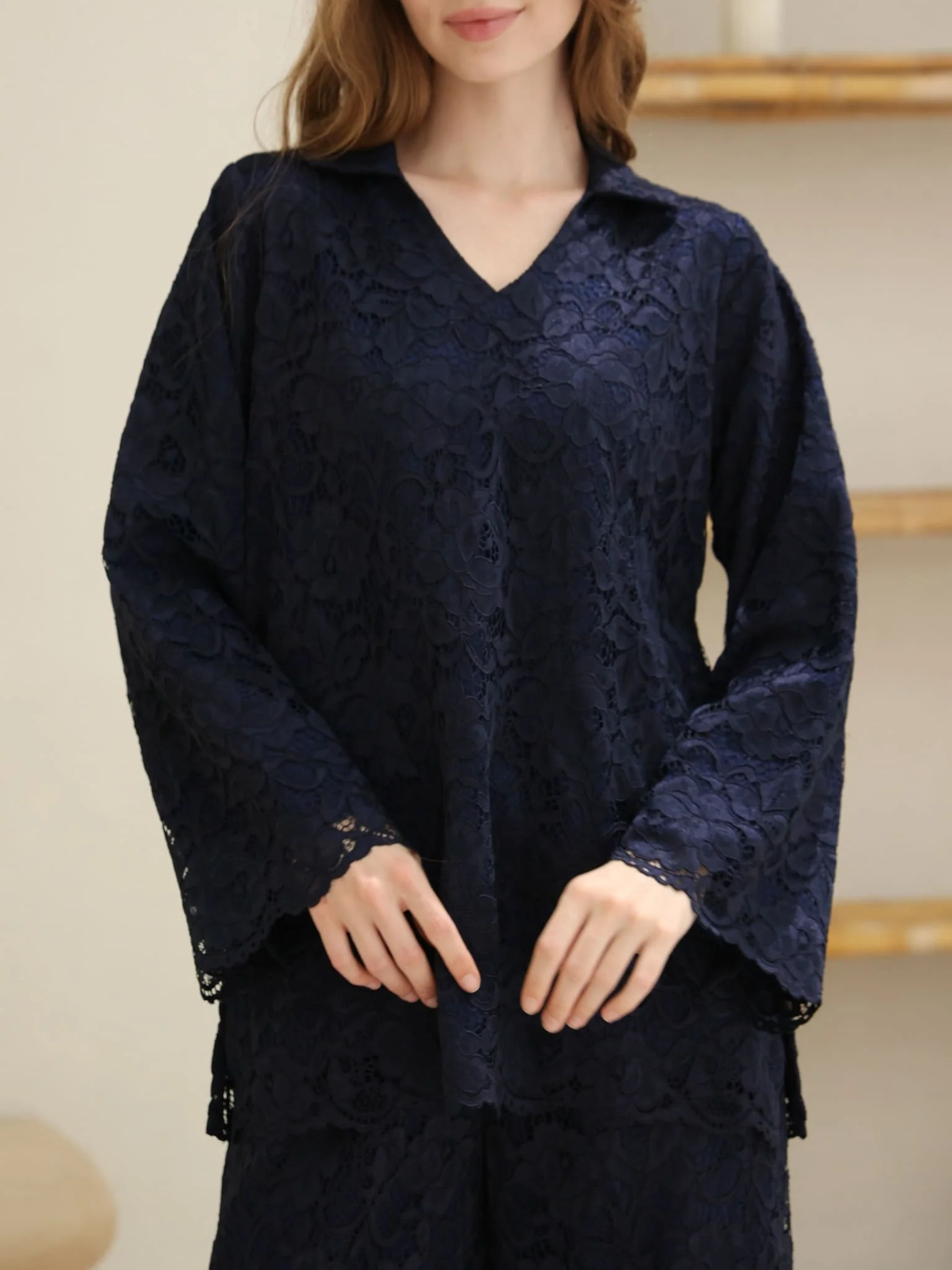 Winika Navy Blue Floral Net Shirt - Image 5