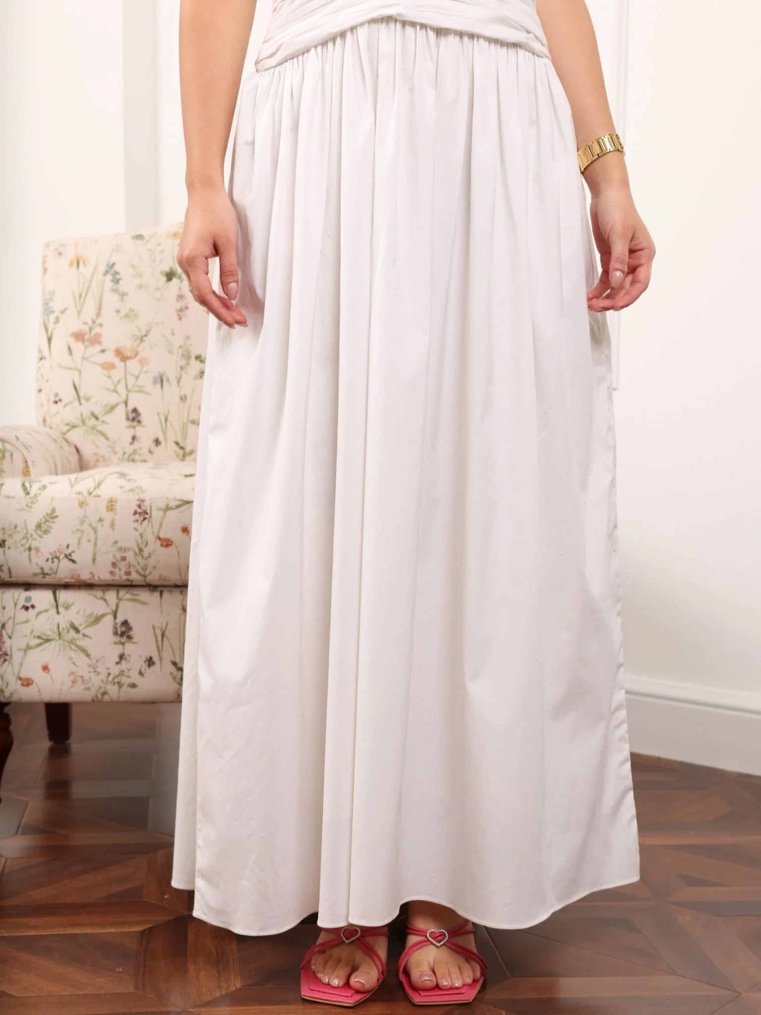 Winnie White Cotton Poplin Gathered Dress - Image 5