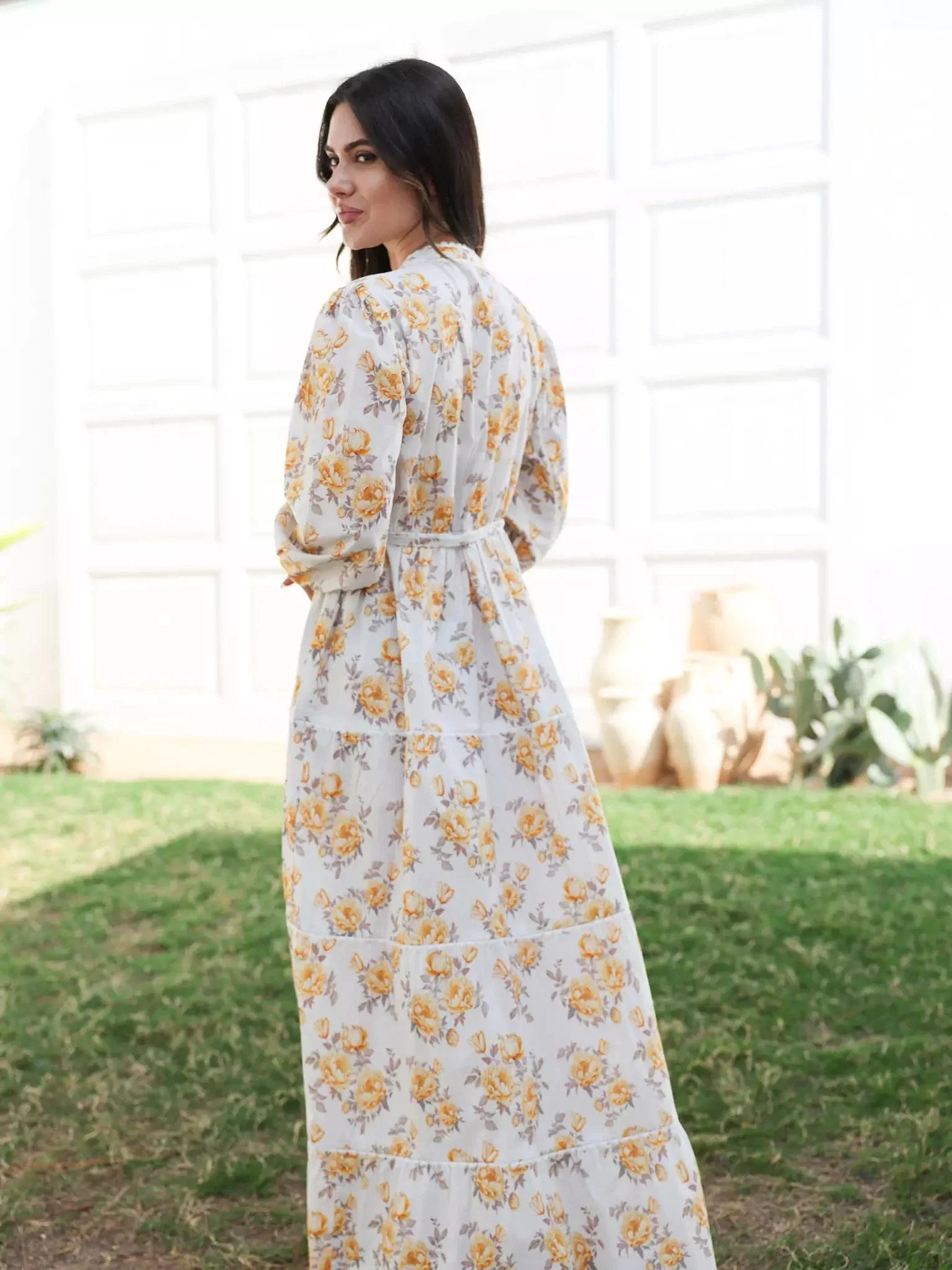 Yellow Peony Long Floral Dress - Image 3