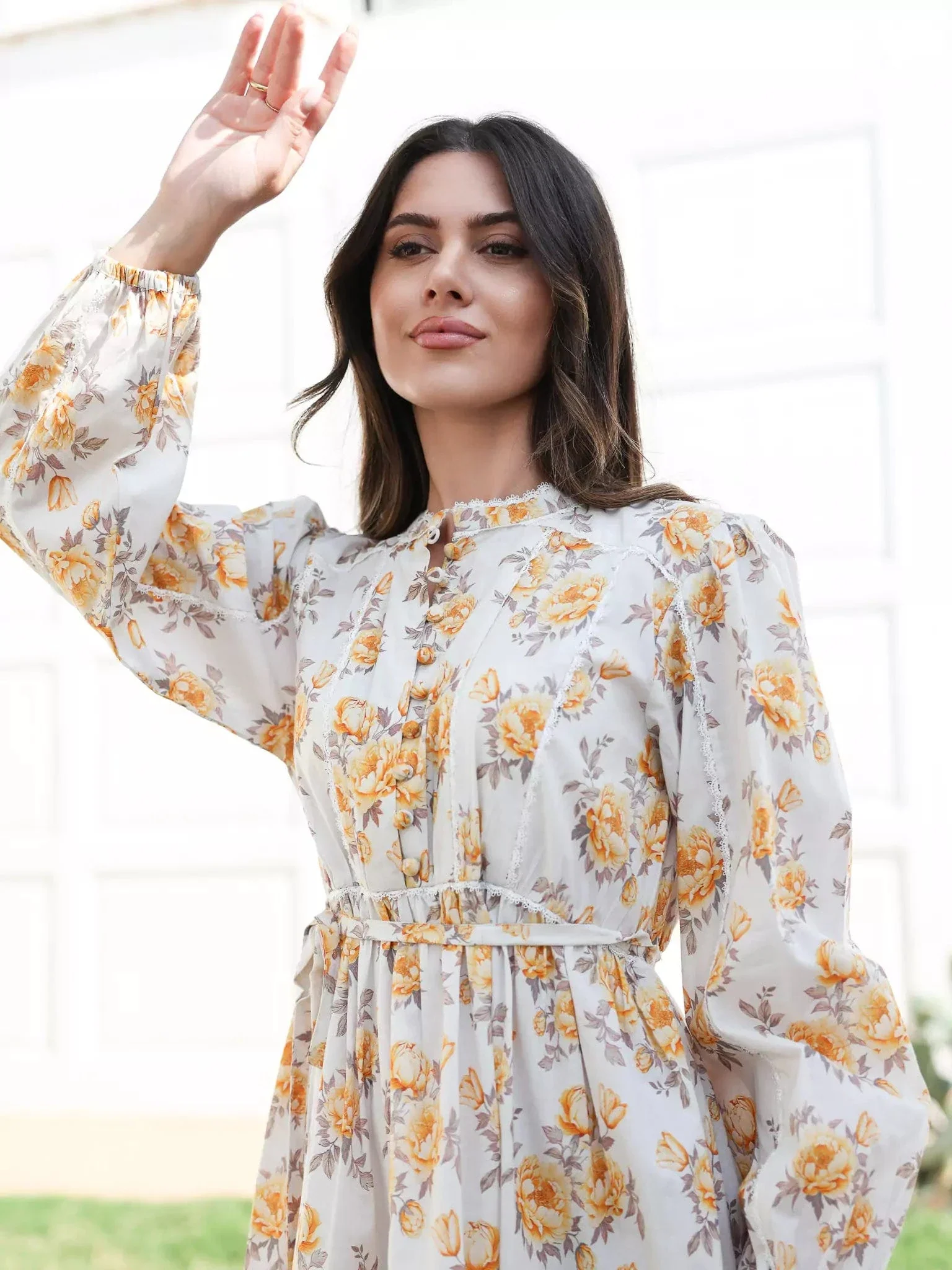 Yellow Peony Long Floral Dress - Image 4