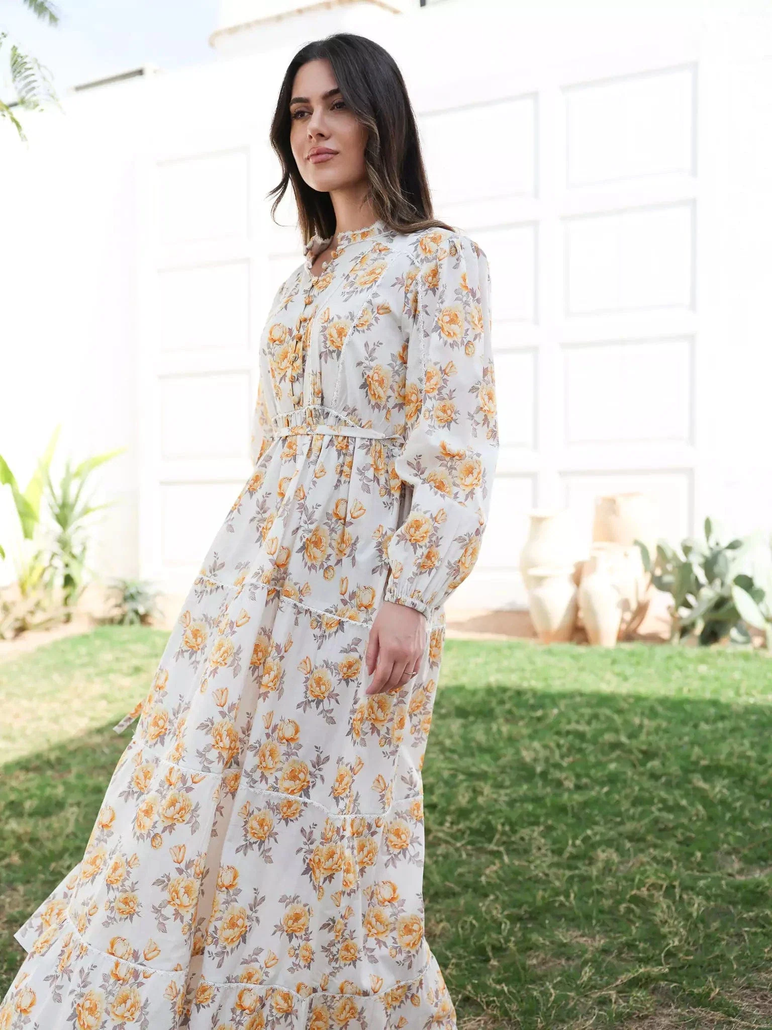 Yellow Peony Long Floral Dress - Image 5