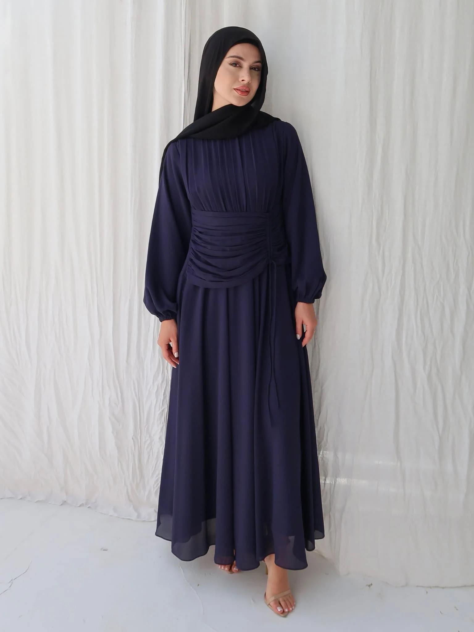 Zuri Blue Pleated Long Dress