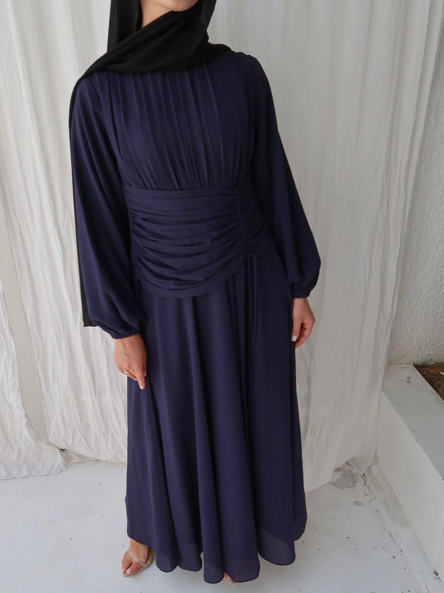 Zuri Blue Pleated Long Dress - Image 12