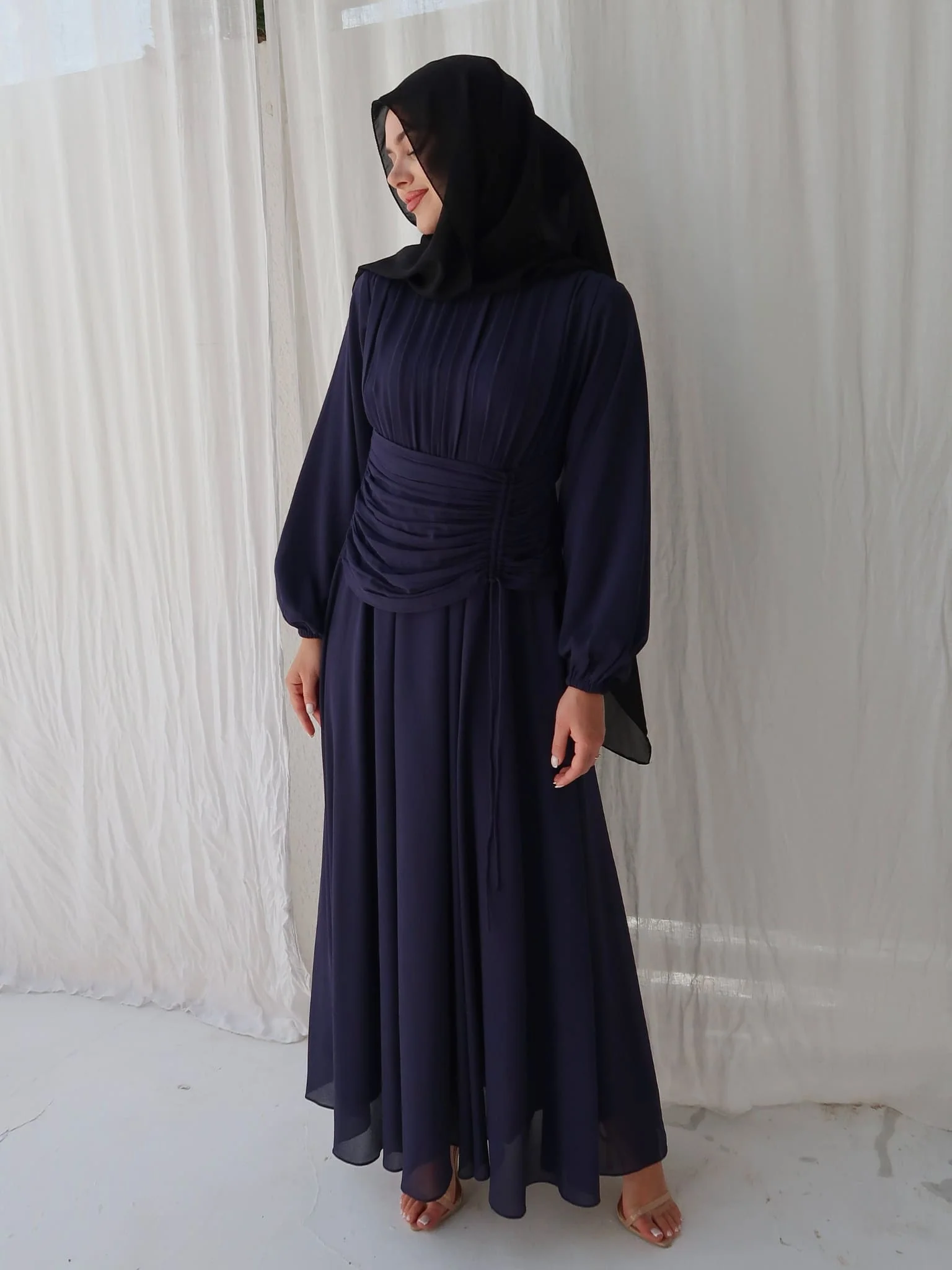 Zuri Blue Pleated Long Dress - Image 13