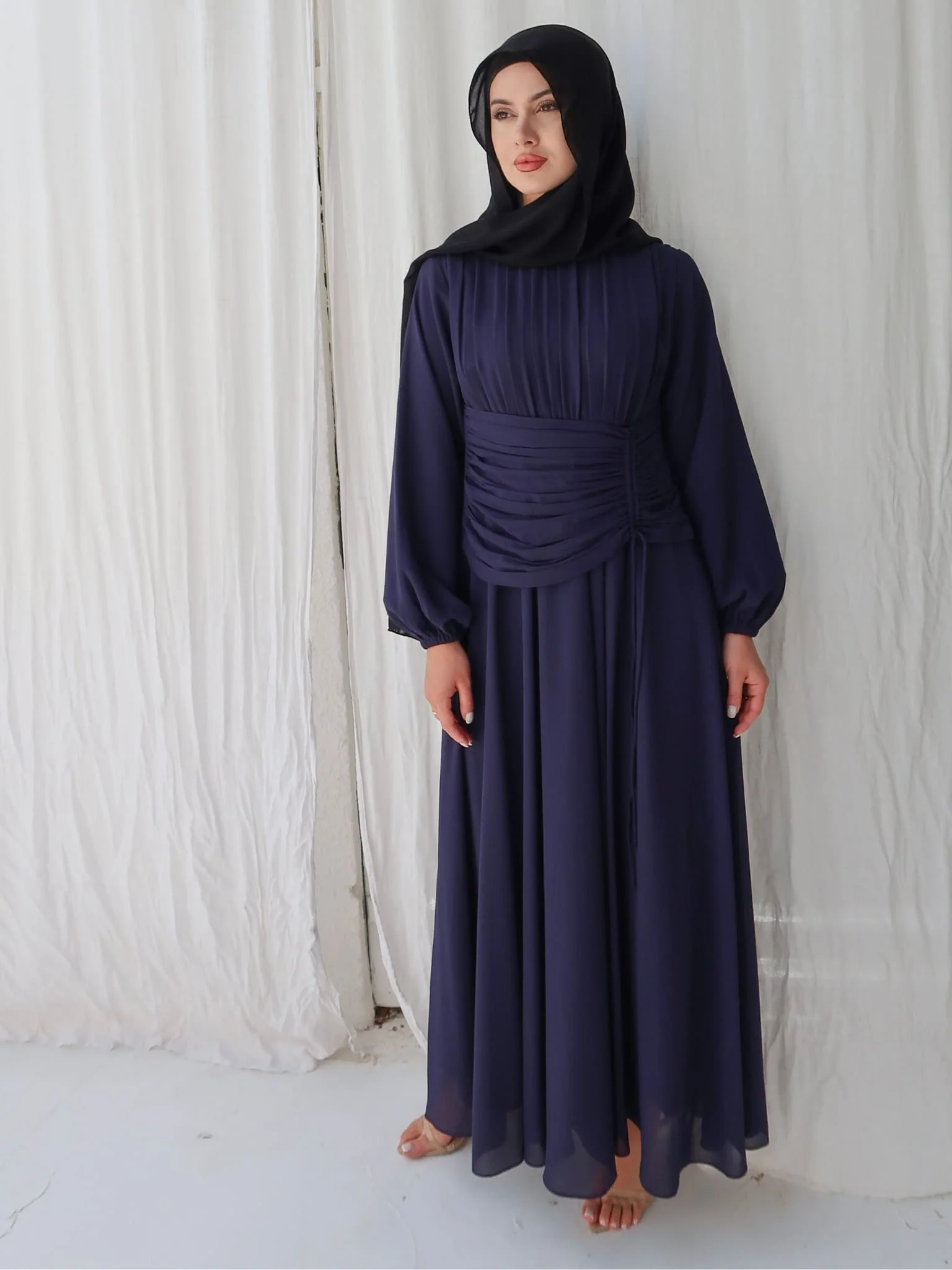 Zuri Blue Pleated Long Dress - Image 14