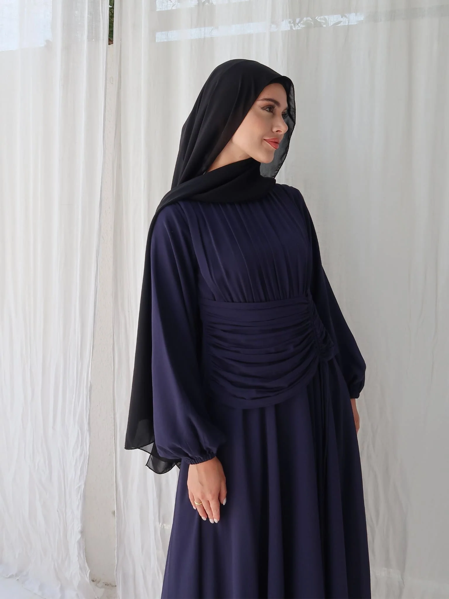 Zuri Blue Pleated Long Dress - Image 15