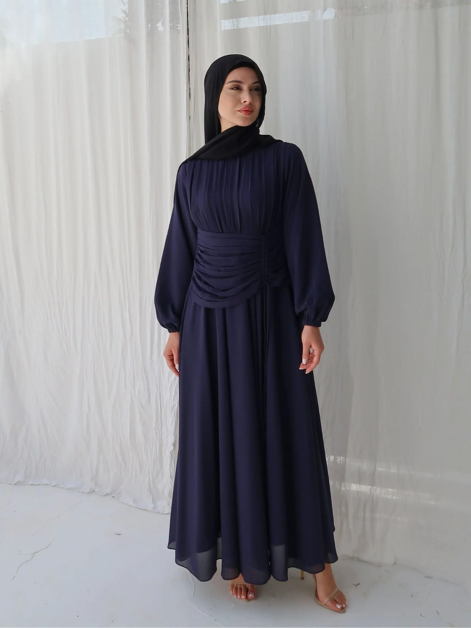 Zuri Blue Pleated Long Dress - Image 17