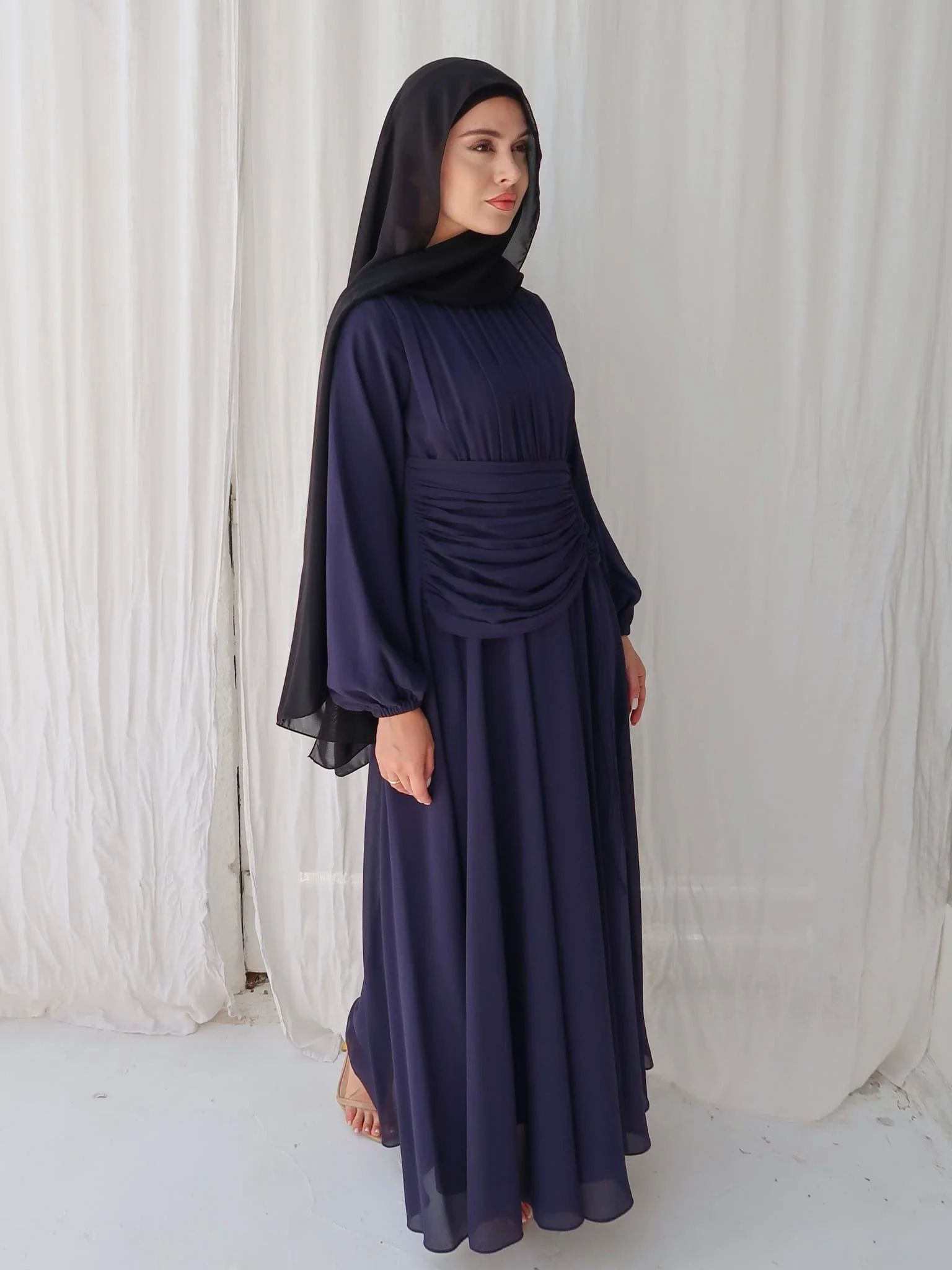 Zuri Blue Pleated Long Dress - Image 18