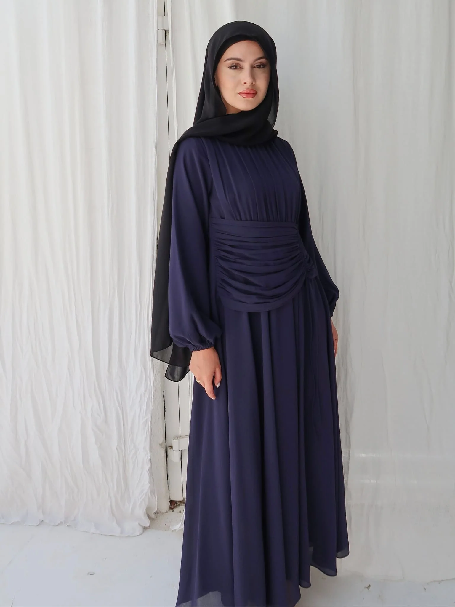 Zuri Blue Pleated Long Dress - Image 3