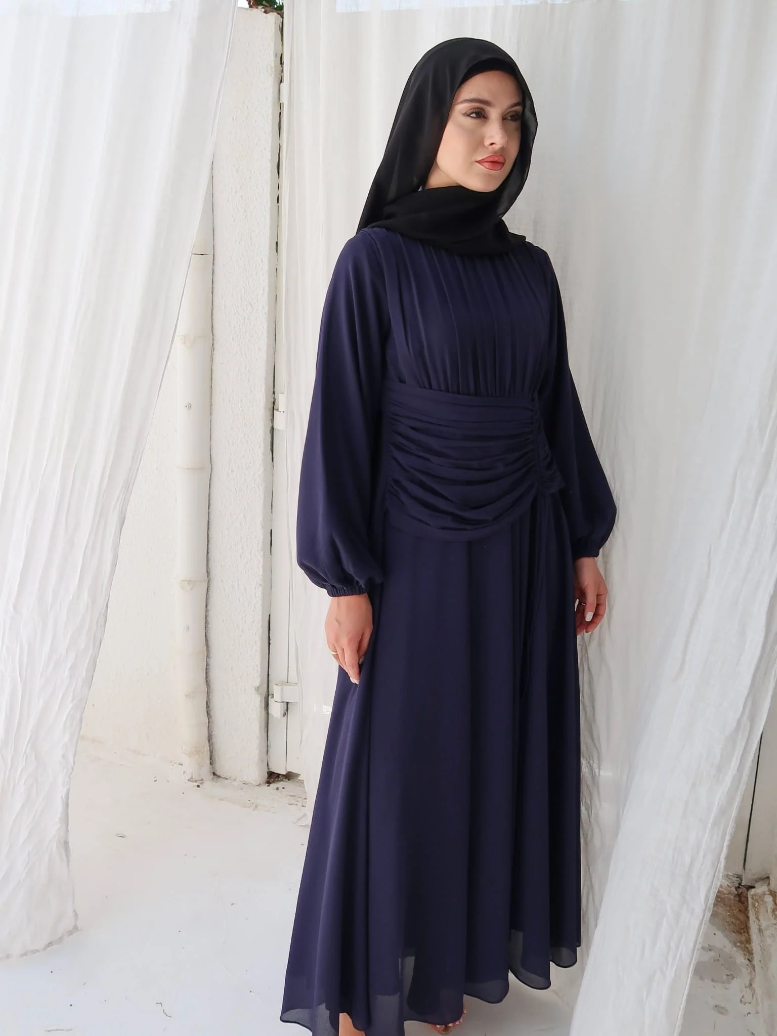 Zuri Blue Pleated Long Dress - Image 4