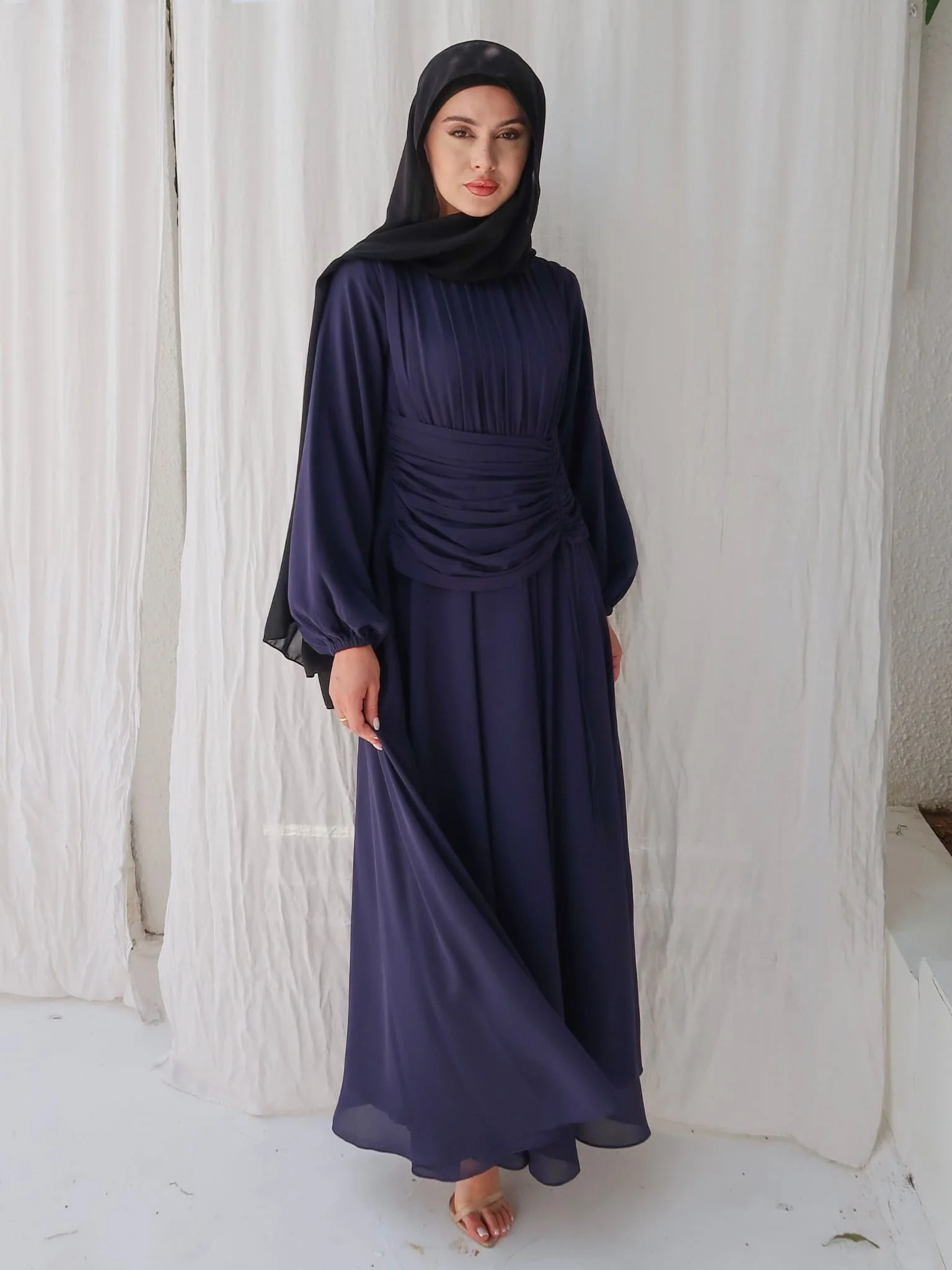 Zuri Blue Pleated Long Dress - Image 7