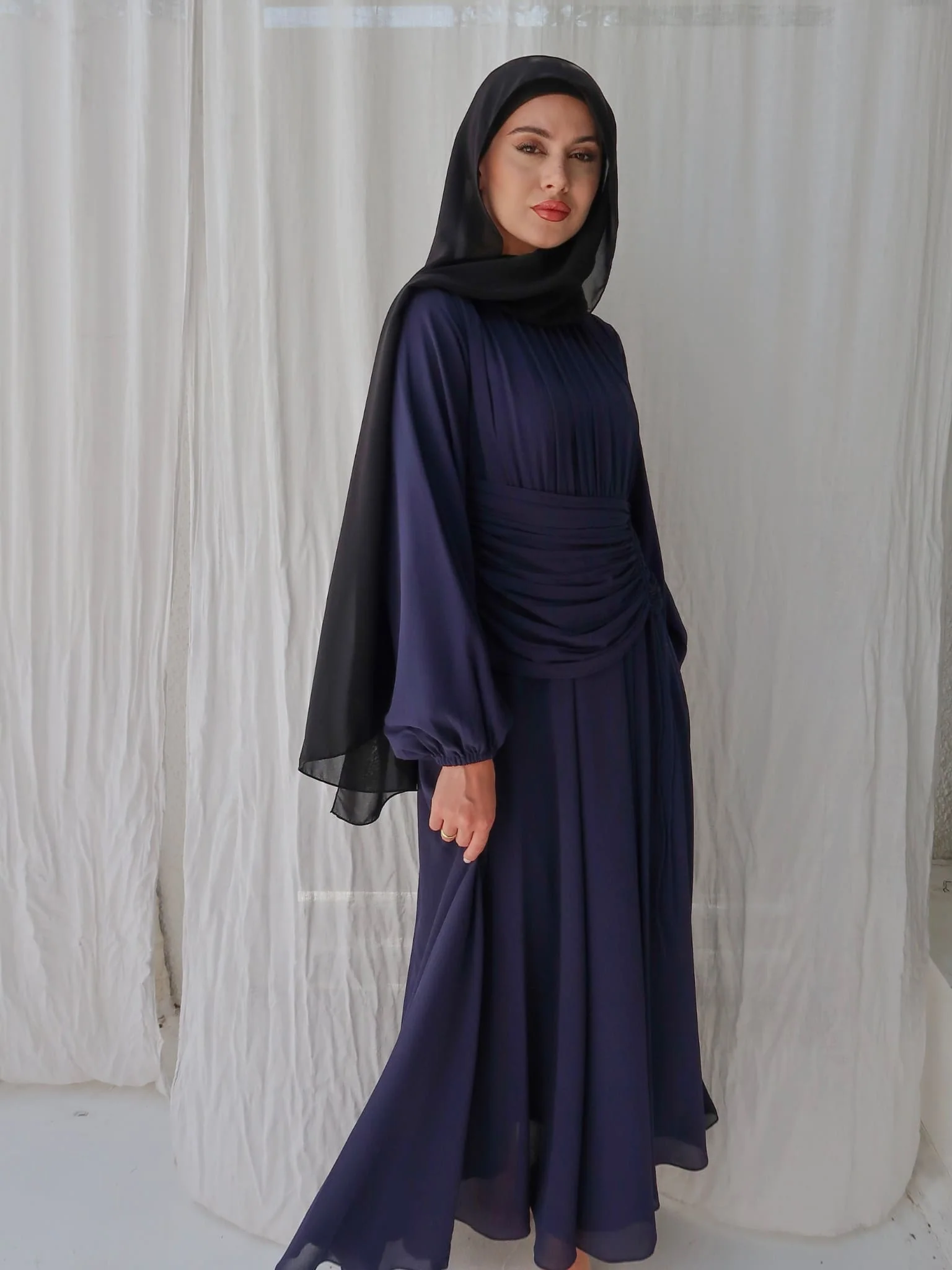 Zuri Blue Pleated Long Dress - Image 8